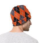 Orange And Grey Halloween Argyle Print Beanie