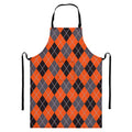 Orange And Grey Halloween Argyle Print Bib Apron With Pocket