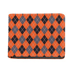 Orange And Grey Halloween Argyle Print Bifold Wallet