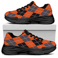 Orange And Grey Halloween Argyle Print Black Chunky Shoes
