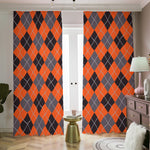 Orange And Grey Halloween Argyle Print Blackout Pencil Pleat Curtains