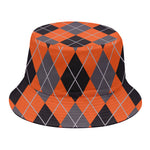 Orange And Grey Halloween Argyle Print Bucket Hat