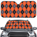 Orange And Grey Halloween Argyle Print Car Windshield Sun Shade