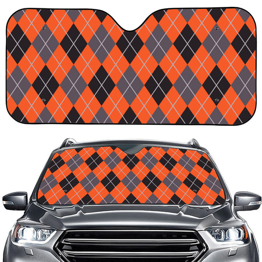 Orange And Grey Halloween Argyle Print Car Windshield Sun Shade