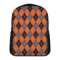 Orange And Grey Halloween Argyle Print Casual Backpack