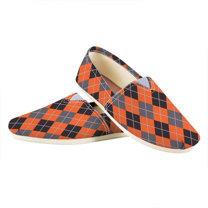Orange And Grey Halloween Argyle Print Casual Shoes