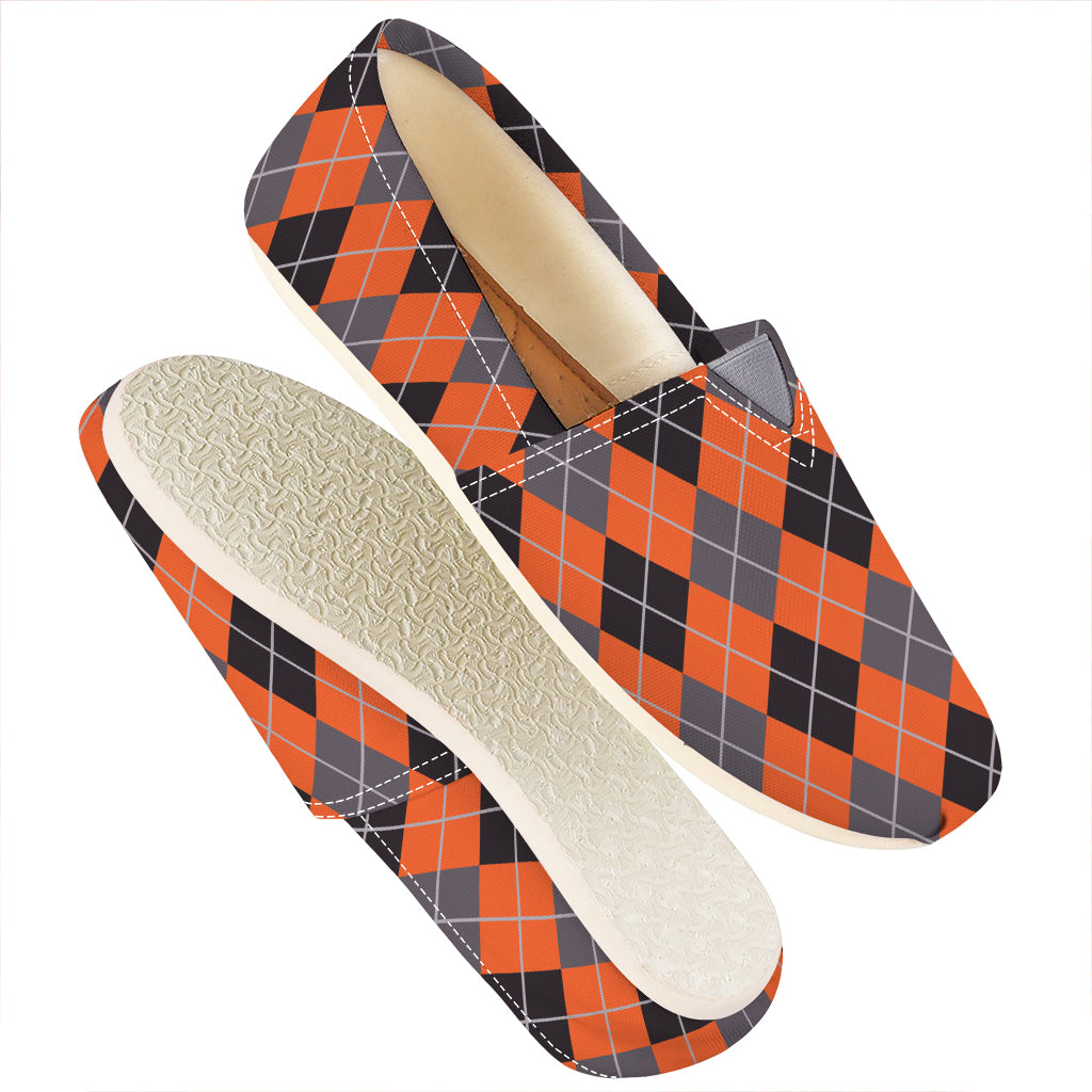 Orange And Grey Halloween Argyle Print Casual Shoes