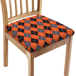Orange And Grey Halloween Argyle Print Chair Cushion Cover