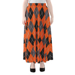 Orange And Grey Halloween Argyle Print Chiffon Maxi Skirt