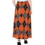 Orange And Grey Halloween Argyle Print Chiffon Maxi Skirt