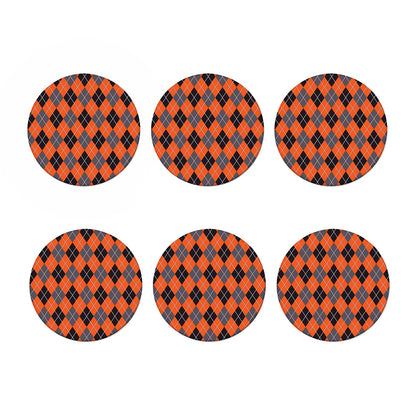 Orange And Grey Halloween Argyle Print Coaster Set