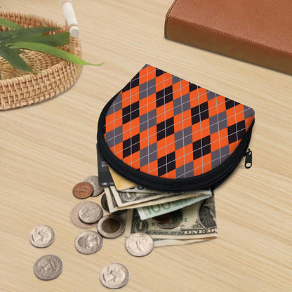 Orange And Grey Halloween Argyle Print Coin Purse
