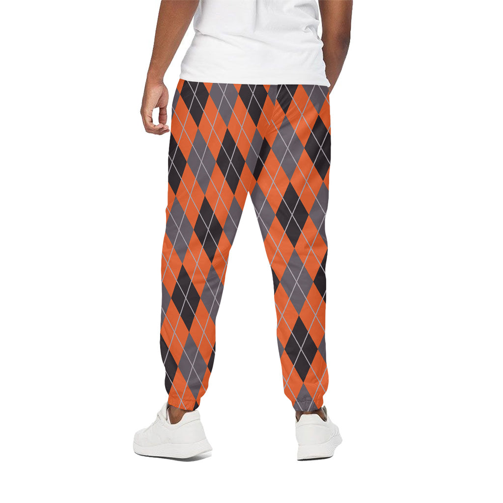 Orange And Grey Halloween Argyle Print Cotton Pants