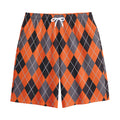 Orange And Grey Halloween Argyle Print Cotton Shorts