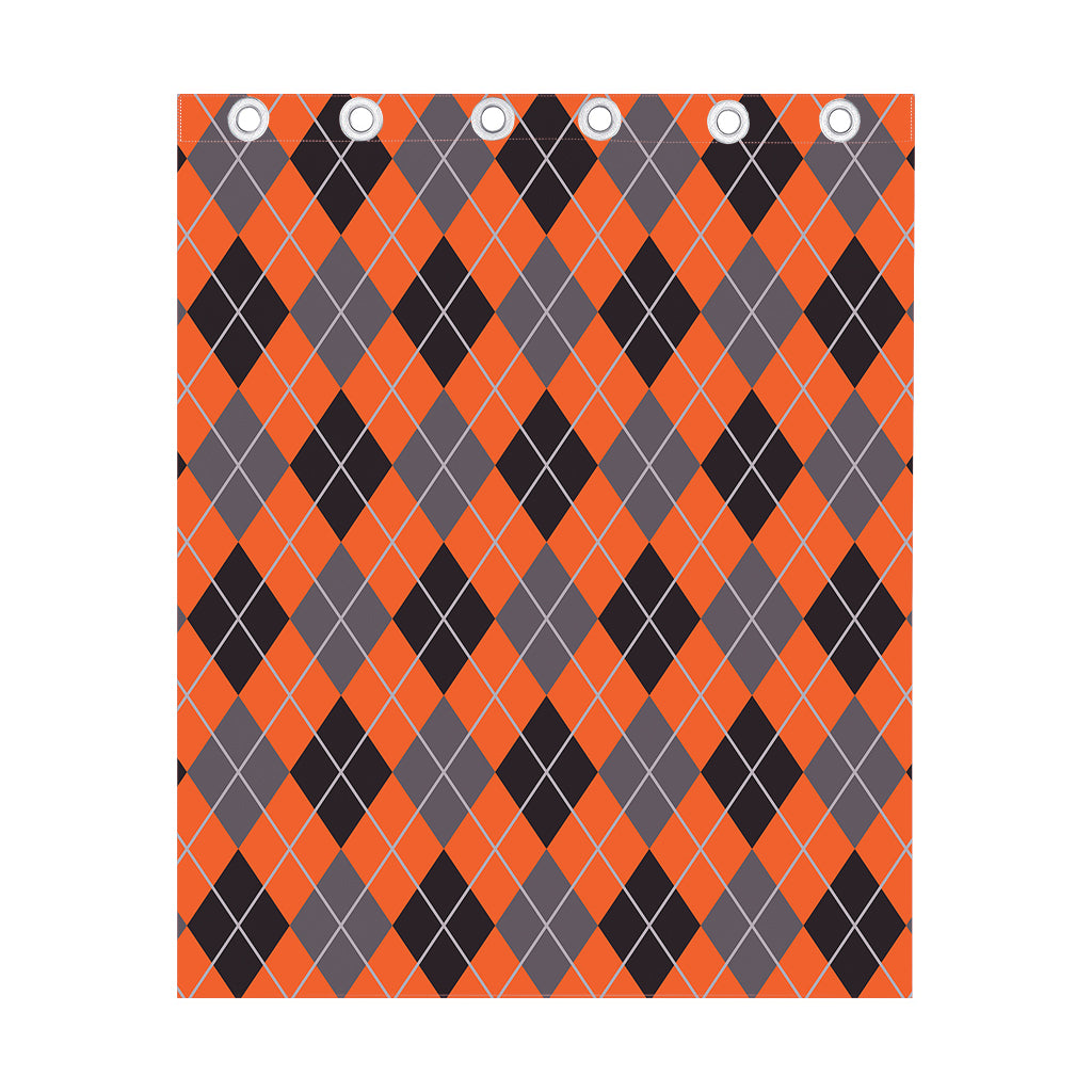 Orange And Grey Halloween Argyle Print Curtain