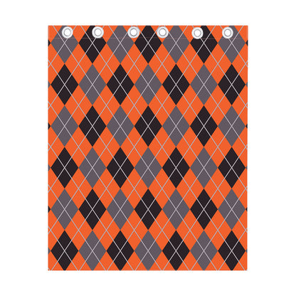 Orange And Grey Halloween Argyle Print Curtain