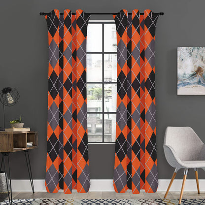 Orange And Grey Halloween Argyle Print Curtain