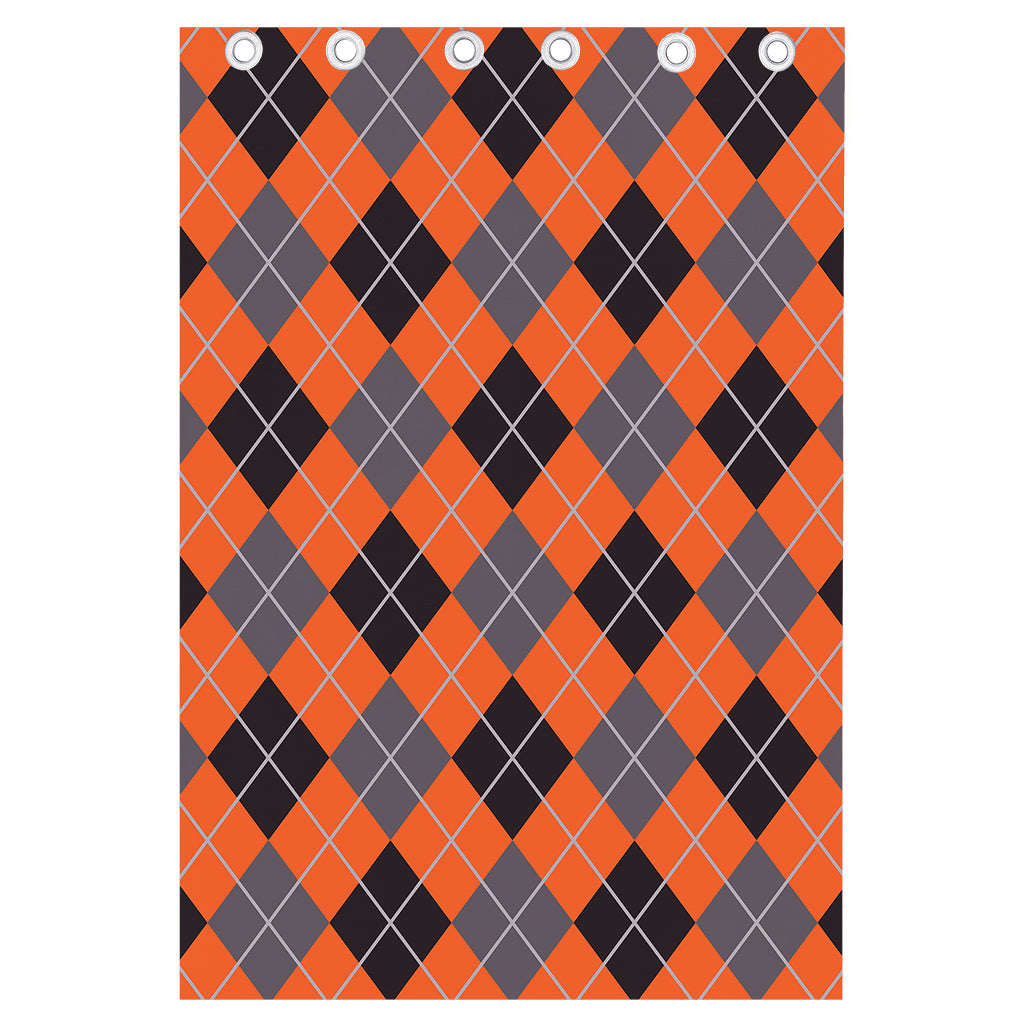 Orange And Grey Halloween Argyle Print Curtain