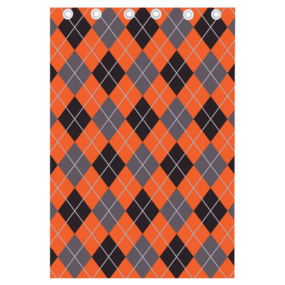 Orange And Grey Halloween Argyle Print Curtain