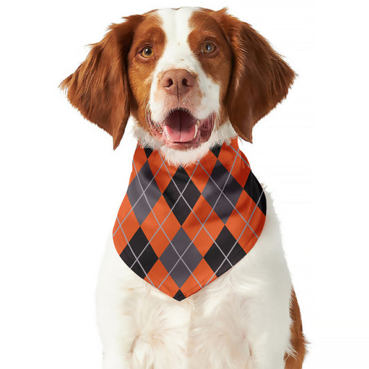 Orange And Grey Halloween Argyle Print Dog Bandana