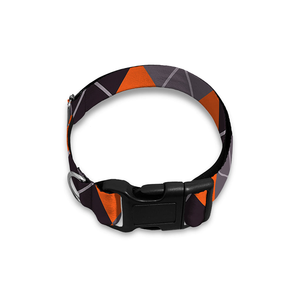 Orange And Grey Halloween Argyle Print Dog Collar