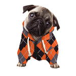 Orange And Grey Halloween Argyle Print Dog Zip Up Hoodie