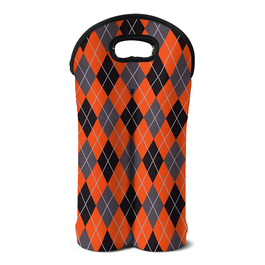 Orange And Grey Halloween Argyle Print Double Neoprene Wine Tote