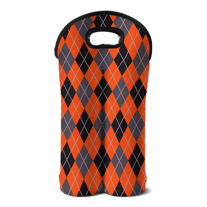Orange And Grey Halloween Argyle Print Double Neoprene Wine Tote