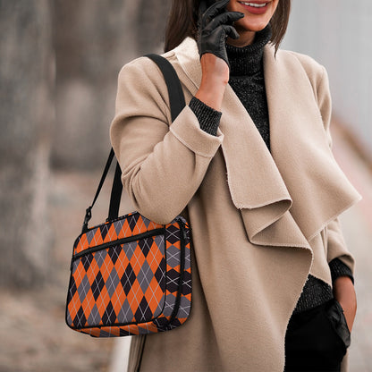 Orange And Grey Halloween Argyle Print Double Strap Bible Bag