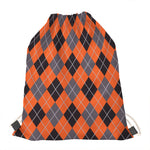 Orange And Grey Halloween Argyle Print Drawstring Bag