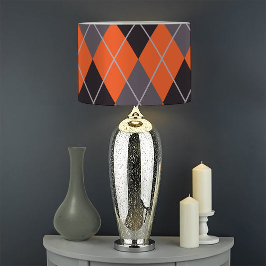 Orange And Grey Halloween Argyle Print Drum Lamp Shade
