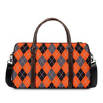 Orange And Grey Halloween Argyle Print Duffle Bag