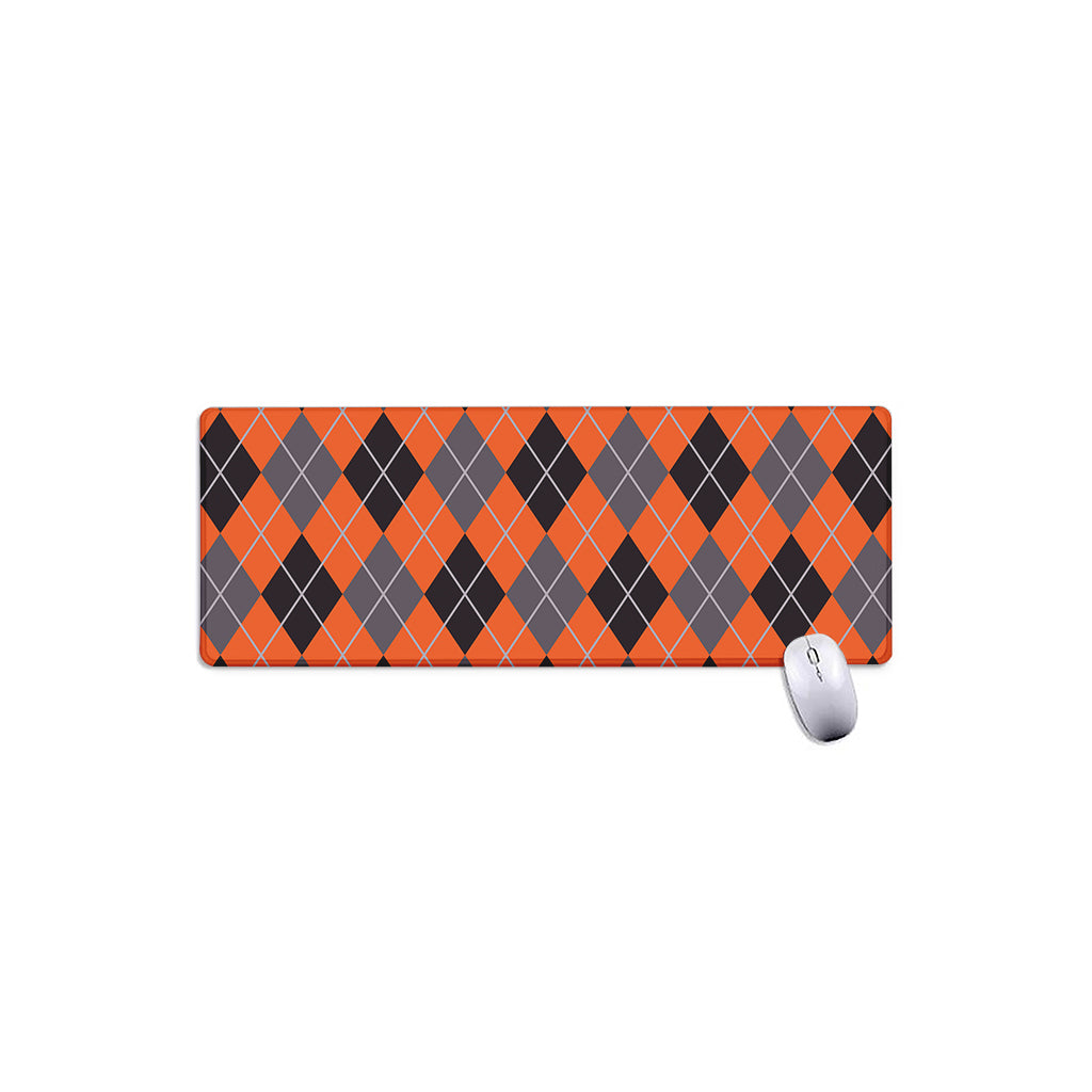 Orange And Grey Halloween Argyle Print Extended Mouse Pad