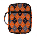 Orange And Grey Halloween Argyle Print Front Pocket Bible Bag