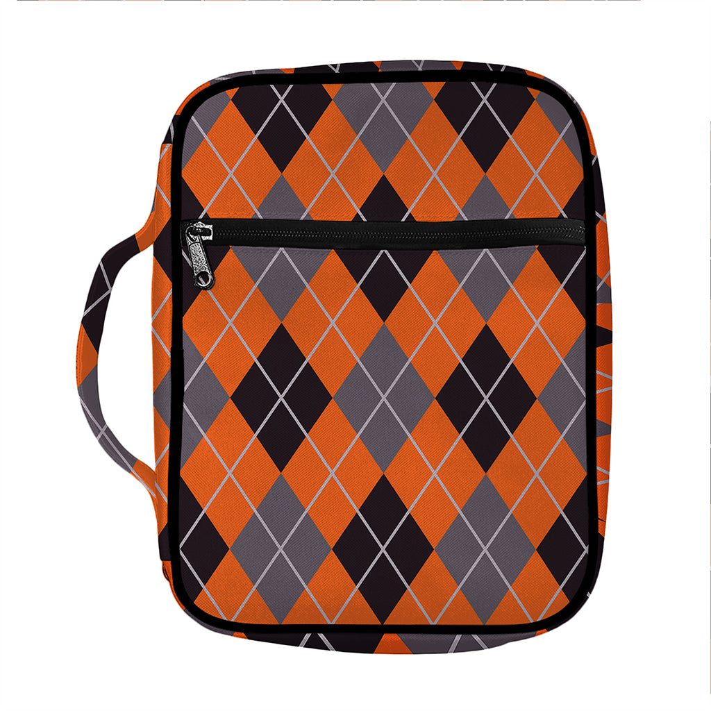 Orange And Grey Halloween Argyle Print Front Pocket Bible Bag