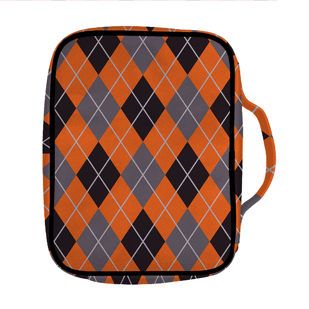 Orange And Grey Halloween Argyle Print Front Pocket Bible Bag