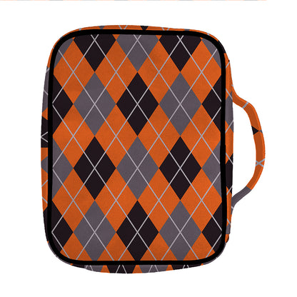 Orange And Grey Halloween Argyle Print Front Pocket Bible Bag