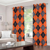 Orange And Grey Halloween Argyle Print Grommet Curtains