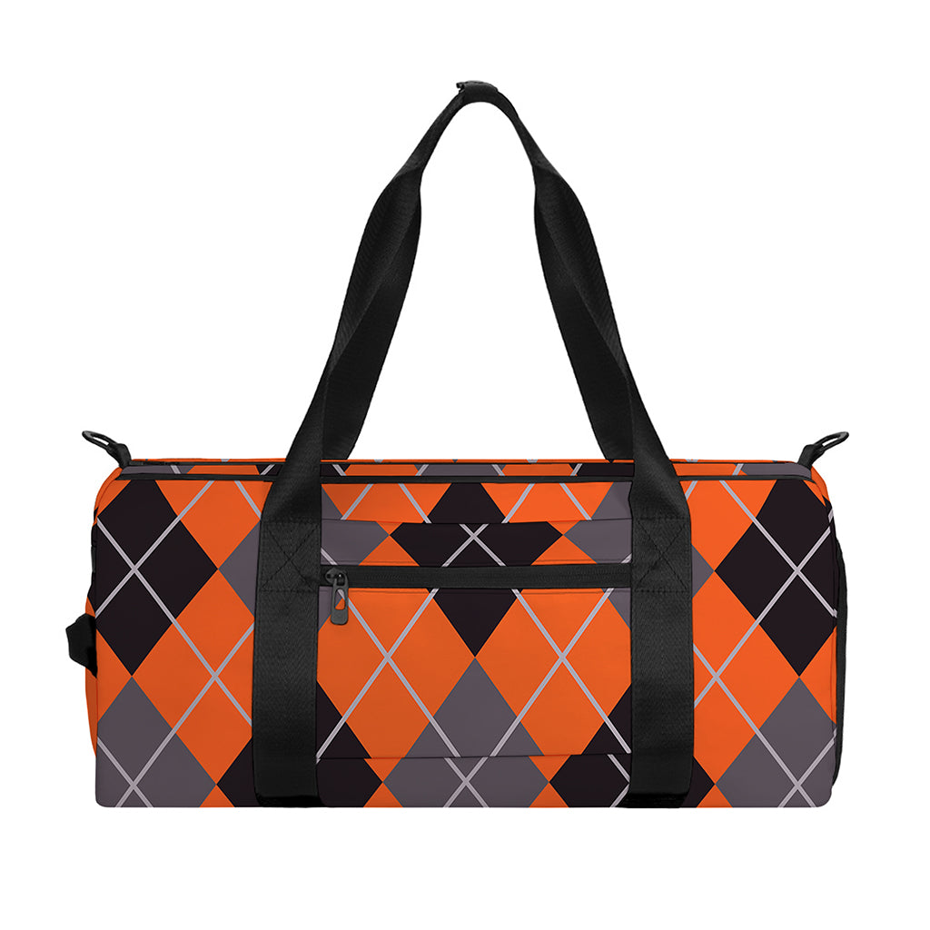 Orange And Grey Halloween Argyle Print Gym Bag