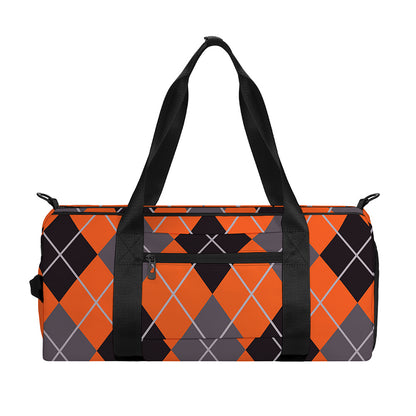 Orange And Grey Halloween Argyle Print Gym Bag