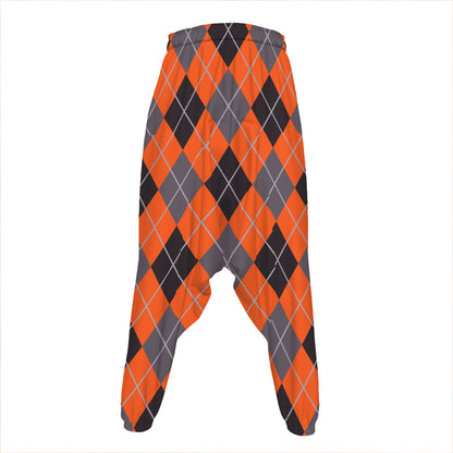 Orange And Grey Halloween Argyle Print Hammer Pants
