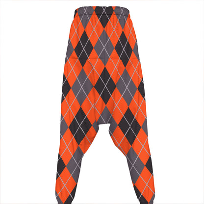 Orange And Grey Halloween Argyle Print Hammer Pants