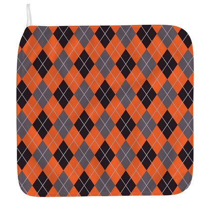 Orange And Grey Halloween Argyle Print Hand Towel