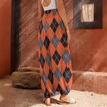 Orange And Grey Halloween Argyle Print Harem Pants