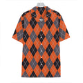Orange And Grey Halloween Argyle Print Hawaiian Shirt
