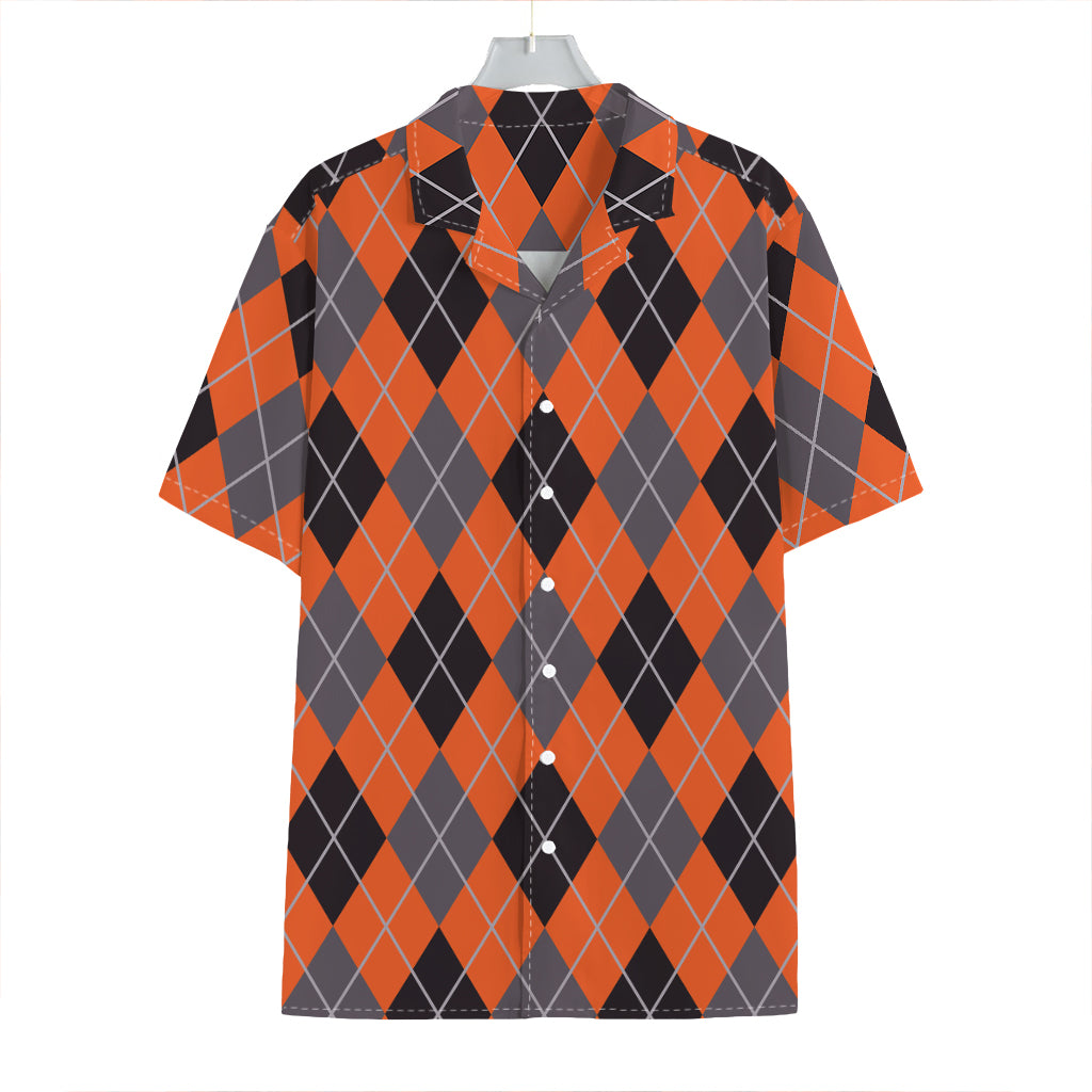 Orange And Grey Halloween Argyle Print Hawaiian Shirt