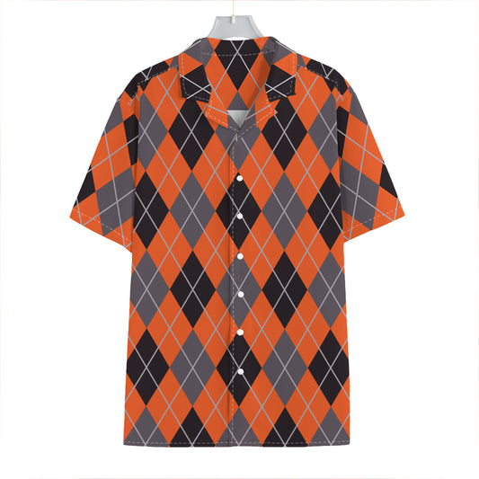 Orange And Grey Halloween Argyle Print Hawaiian Shirt