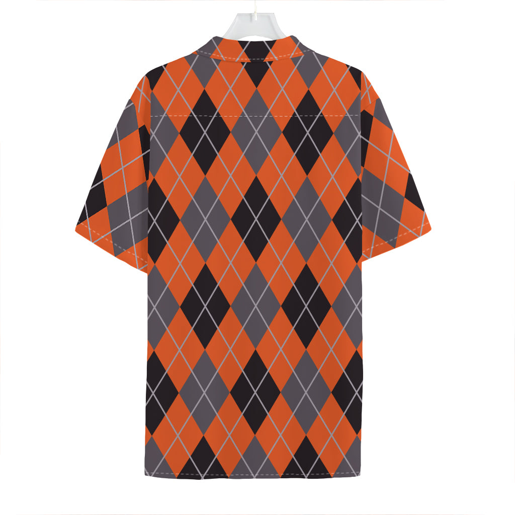 Orange And Grey Halloween Argyle Print Hawaiian Shirt