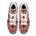 Orange And Grey Halloween Argyle Print High Top Leather Sneakers