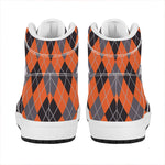 Orange And Grey Halloween Argyle Print High Top Leather Sneakers